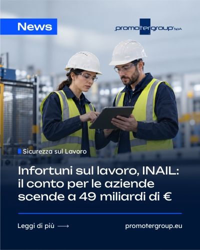 INFORTUNI SUL LAVORO, INAIL: IL CONTO PER LE AZIENDE SCENDE A 49 MILIARDI DI EURO