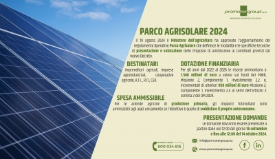 PARCO AGRISOLARE 2024: PUBBLICATO L'AVVISO PER LA PRESENTAZIONE DELLE DOMANDE